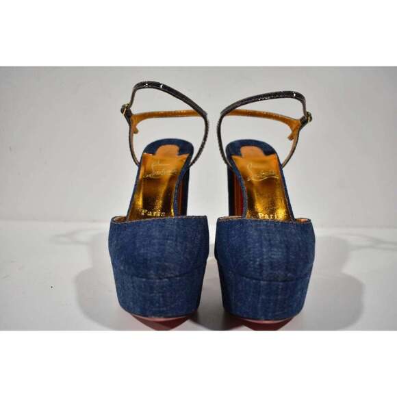 Christian Louboutin Coluna Pump 130 Denim Blue Gold Ankle Strap Platform Heel 41 - Picture 6 of 12